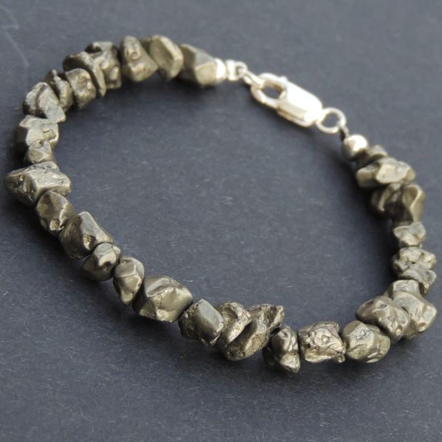 Natural Faceted Pyrite Small Beads Sterling Silver Bracelet Mens Women DIY-K 517 